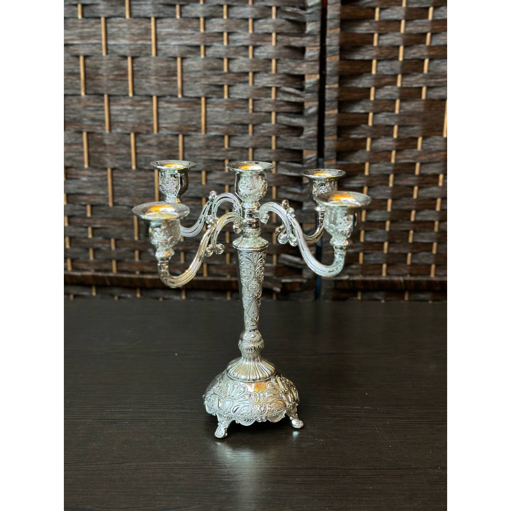 Канделябр серебристый 5ти рожковый без свечей
