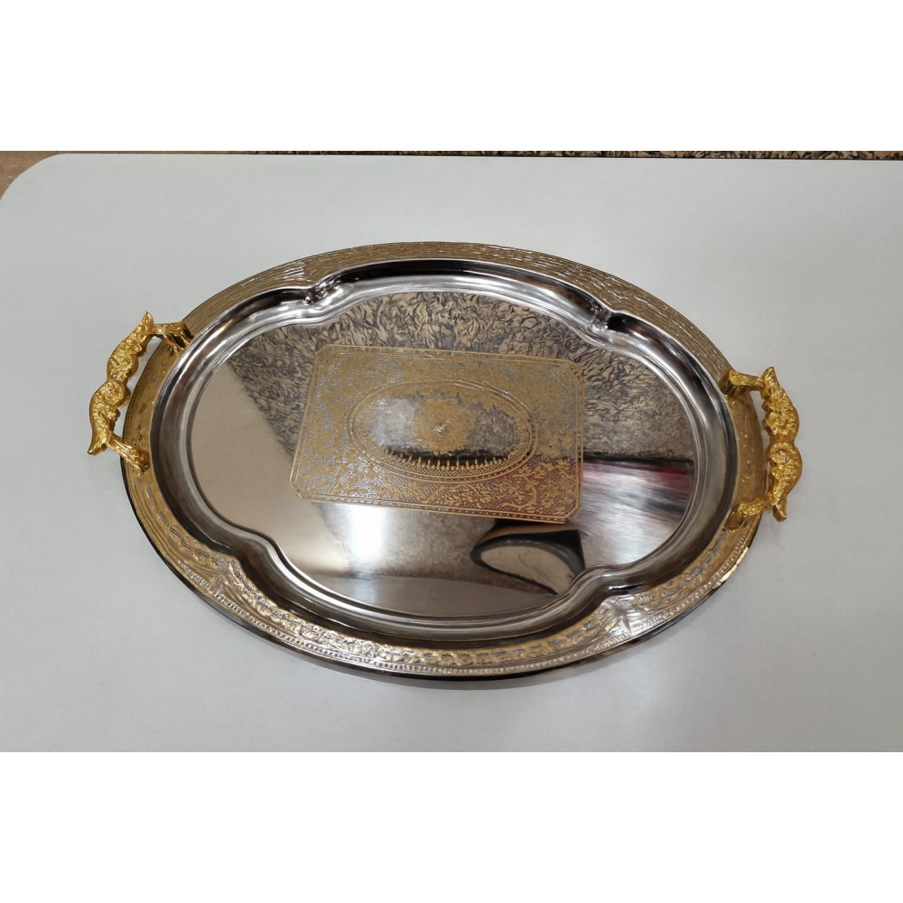 Поднос овальный серебристо-золотистый
