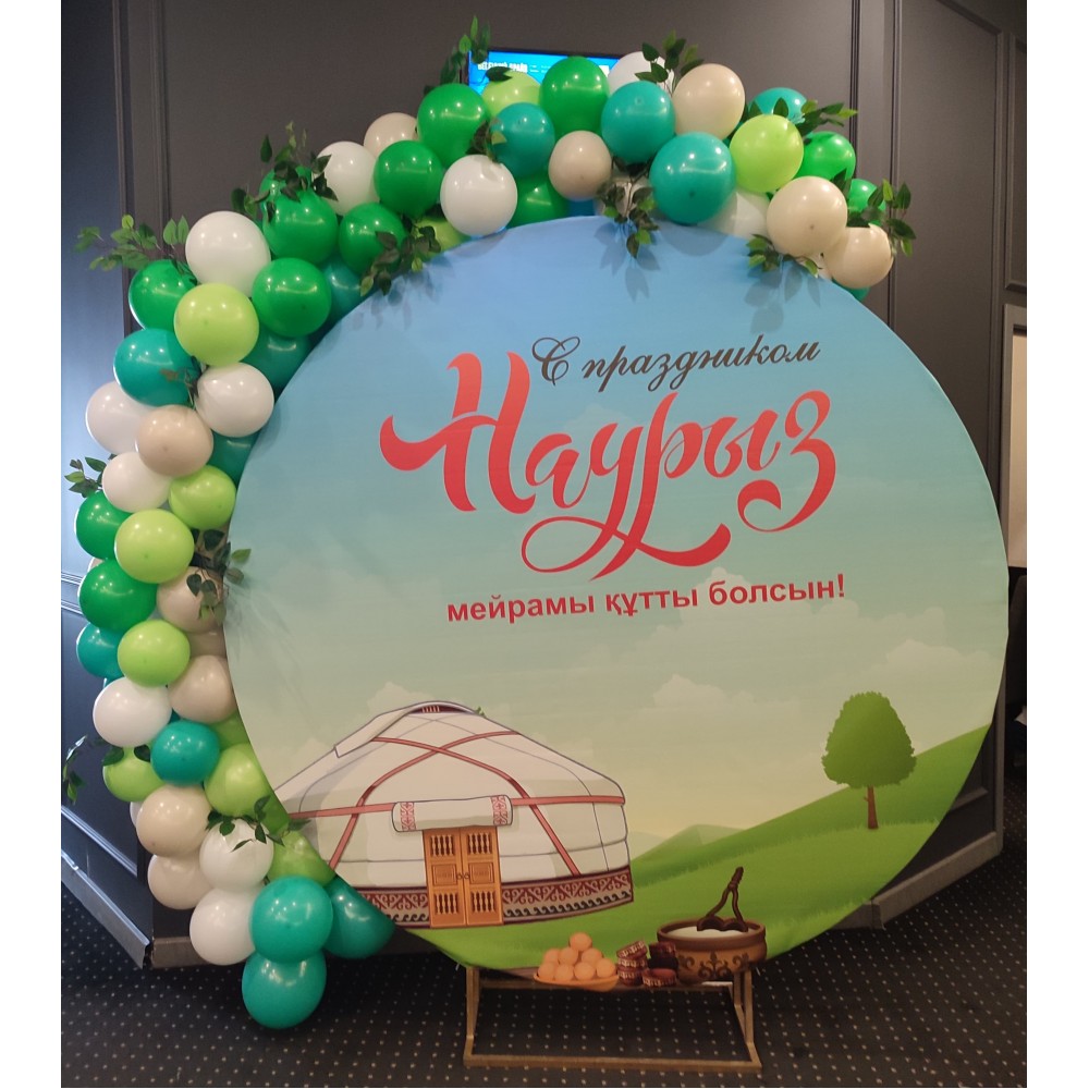 Фотозона круглая 2 м с шарами и листочками 