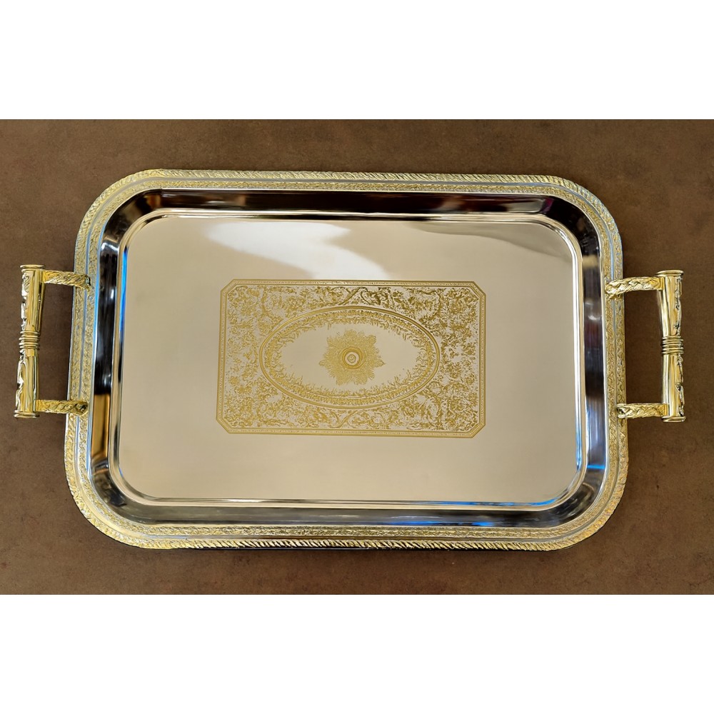 Поднос прямоугольный серебристо-золотистый