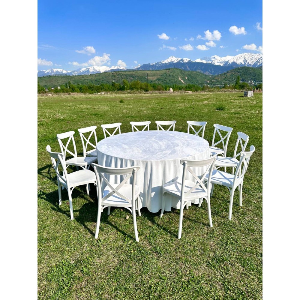Комплект: круглый стол со скатертью и стулья «Кантри» белые на 12 персон