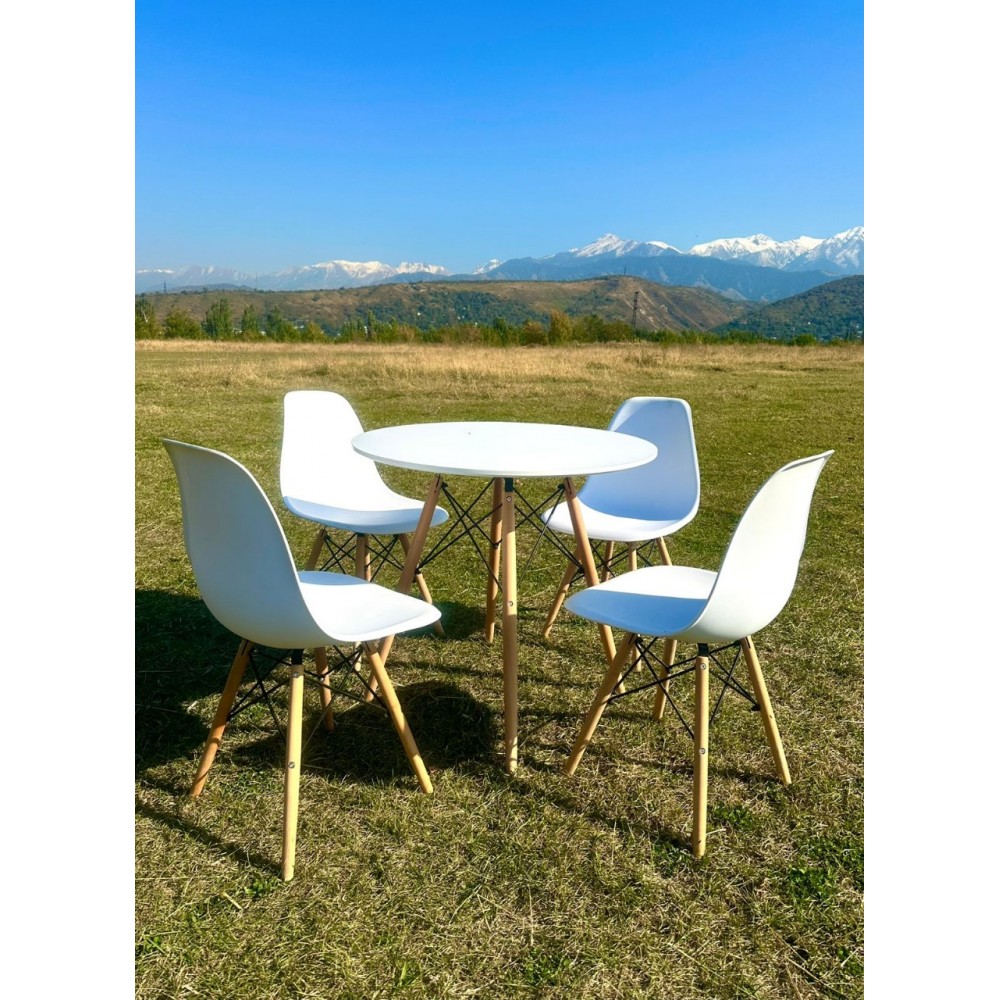 Комплект: круглый стол белый 80см «Эймс» и 4 стула белых «Эссен»